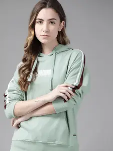 Roadster Women Green Solid Drop-Shoulder Boxy Hooded Sweatshirt