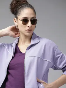Roadster Women Purple Solid Front-Open Sweatshirt