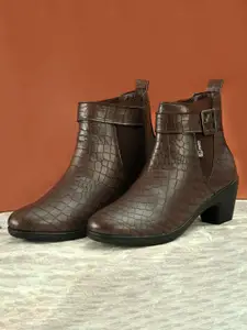 El Paso Brown Textured Block Heeled Boots