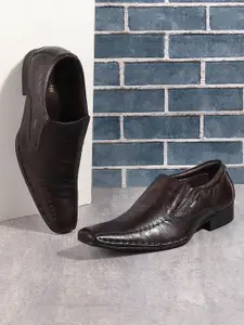Mochi Men Brown Solid Leather Formal Slip-On