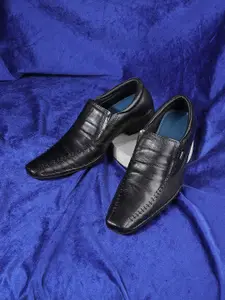 Mochi Men Black Solid Leather Formal Slip-Ons