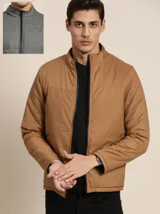 INVICTUS Men Brown & Charcoal Grey Solid Reversible Padded Jacket