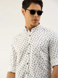 Flying Machine Men White & Yellow Printed Slim Fit Floral Printed Casual Shirt