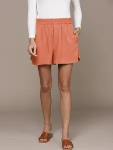 MANGO Women Peach-Coloured Solid Regular Shorts