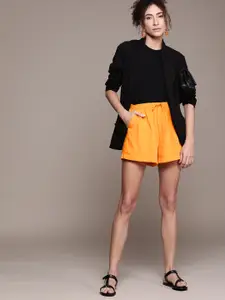 MANGO Women Mustard Yellow Solid Regular Shorts