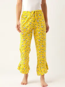 ETC Women Yellow & Green Printed Pure Cotton Flared Lounge Pants