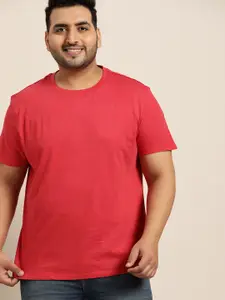 Sztori Men Plus Size Red Solid Sustainable Cotton T-shirt