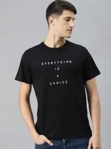 Mast & Harbour Men Black Typography Printed Organic Cotton T-shirt
