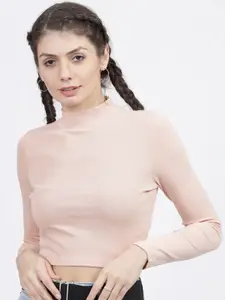 Tokyo Talkies Women Nude-Coloured High Neck T-shirt