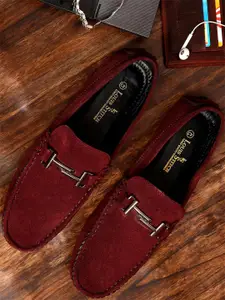 LOUIS STITCH Men Burgundy Solid Suede Driving Shoes
