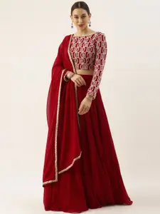 Ethnovog Maroon Embroidered Thread Work Ready to Wear Lehenga  Blouse With Dupatta