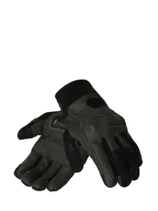 Royal Enfield Men Olive Green & Black Solid Leather Roadbound Riding Gloves