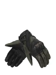 Royal Enfield Men Black & Olive-Green Colour-Blocked Leather Stalwart Riding Gloves