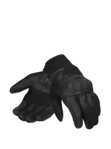 Royal Enfield Men Black Solid Leather Roadbound Riding Gloves