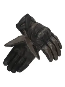 Royal Enfield Men Black & Brown Colourblocked Leather Stalwart Riding Gloves