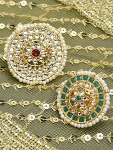 Zaveri Pearls Set Of 2 Gold-Plated Red & Green Kundan-Studded Finger Ring