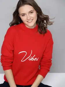Mast & Harbour Women Red Typography Pullover