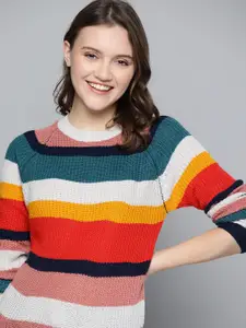 Mast & Harbour Women White & Red Striped Pullover