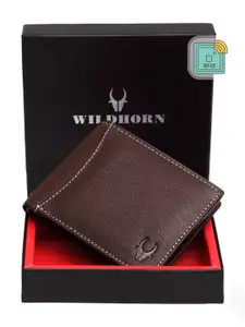 WildHorn Men Brown Solid RFID Leather Two Fold Wallet
