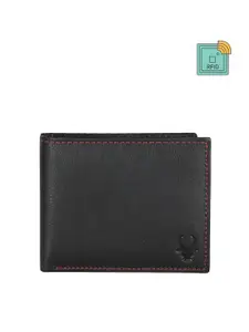 WildHorn Men Black Textured Genuine Leather RFID Two Fold Wallet