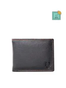 WildHorn Men Black Textured RFID Protected Leather Two Fold Wallet