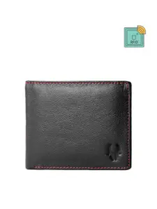 WildHorn Men Black Textured Two Fold Leather Wallet