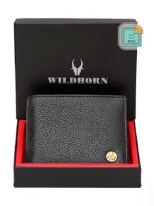 WildHorn Men Black Textured RFID Protected Leather Two Fold Wallet
