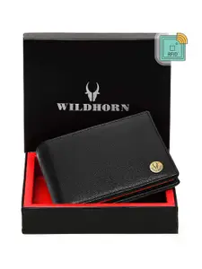 WildHorn Men Black & Brown Textured Two Fold Wallet