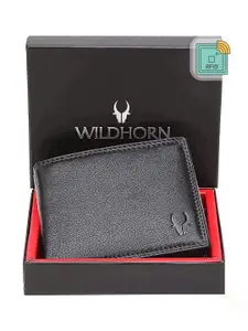 WildHorn Men Black Solid RFID Leather Two Fold Wallet