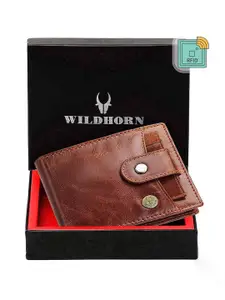 WildHorn Men Brown Solid Leather RFID Protected Two Fold Wallet