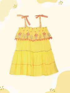Biba Yellow & Pink Floral A-Line Dress