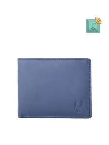 WildHorn Men Blue Textured RFID Protected Leather Two Fold Wallet