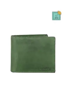 WildHorn Men Green Textured Two Fold Wallet
