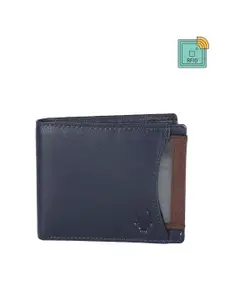 WildHorn Men Navy Blue Textured Two Fold Leather Wallet