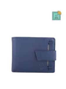 WildHorn Men Blue Solid RFID Leather Two Fold Wallet