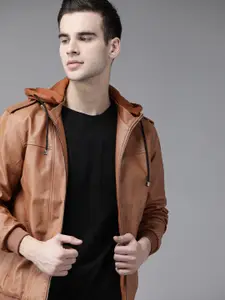 Roadster Men Brown Solid Tailored Jacket with Detachable Hood