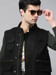 Roadster  X Discovery Men Black Solid Pure Cotton Tailored Jacket