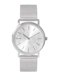 Sonata Women Brass Patterned Dial & Stainless Steel Straps Analogue Watch- NN87029SM02