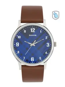 Sonata Men Blue Printed Leather Analogue Watch NN77105SL03W