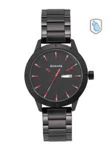 Sonata Men Black Patterened Analogue Watch NN7137AM02