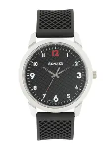 Sonata Men Black Printed Analogue Watch NN77107SP02W