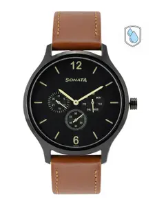 Sonata Men Charcoal Grey Dial & Brown Straps Analogue Watch 7140NL01