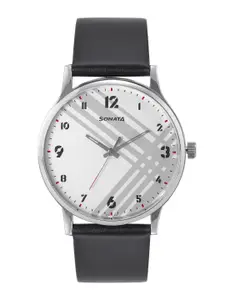 Sonata Men Grey Smart Plaid Analogue Watch NN77105SL01W