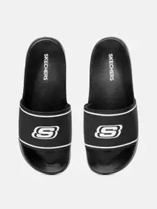 Skechers Men Black & White SIDE LINES 2.0 - RETALIC Logo Printed Sliders