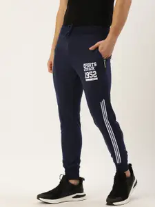 Sports52 wear Men Navy Blue Slim Fit Printed Regular Joggers With Side Stripes
