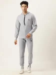 Sports52 wear Men Grey Solid Hooded Tracksuit