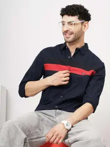 The Indian Garage Co Men Navy Blue Slim Fit Striped Casual Shirt