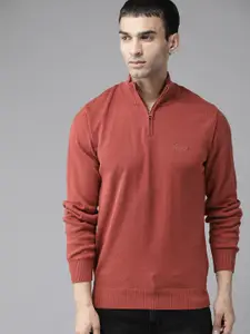 Roadster Men Rust Red Solid Pullover
