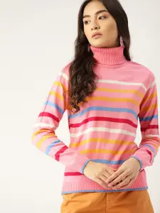 DressBerry Women Pink & Blue Striped Pullover