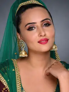 Sukkhi Green & Gold-Plated Stone Studded Handcrafted Dome Shaped Jhumkas